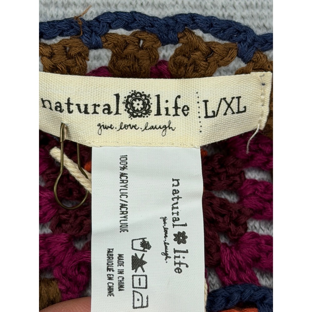 Natural Life Crochet Granny Square Tank Top Multicolor Boho Crop L/XL TOP963 NEW - Picture 4 of 11